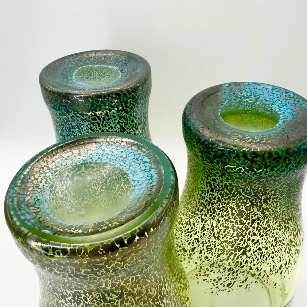 Set of 6 Hand Blown Ombre Green Art Glass Highball Tumbler‎ Glasses Mermaidcore